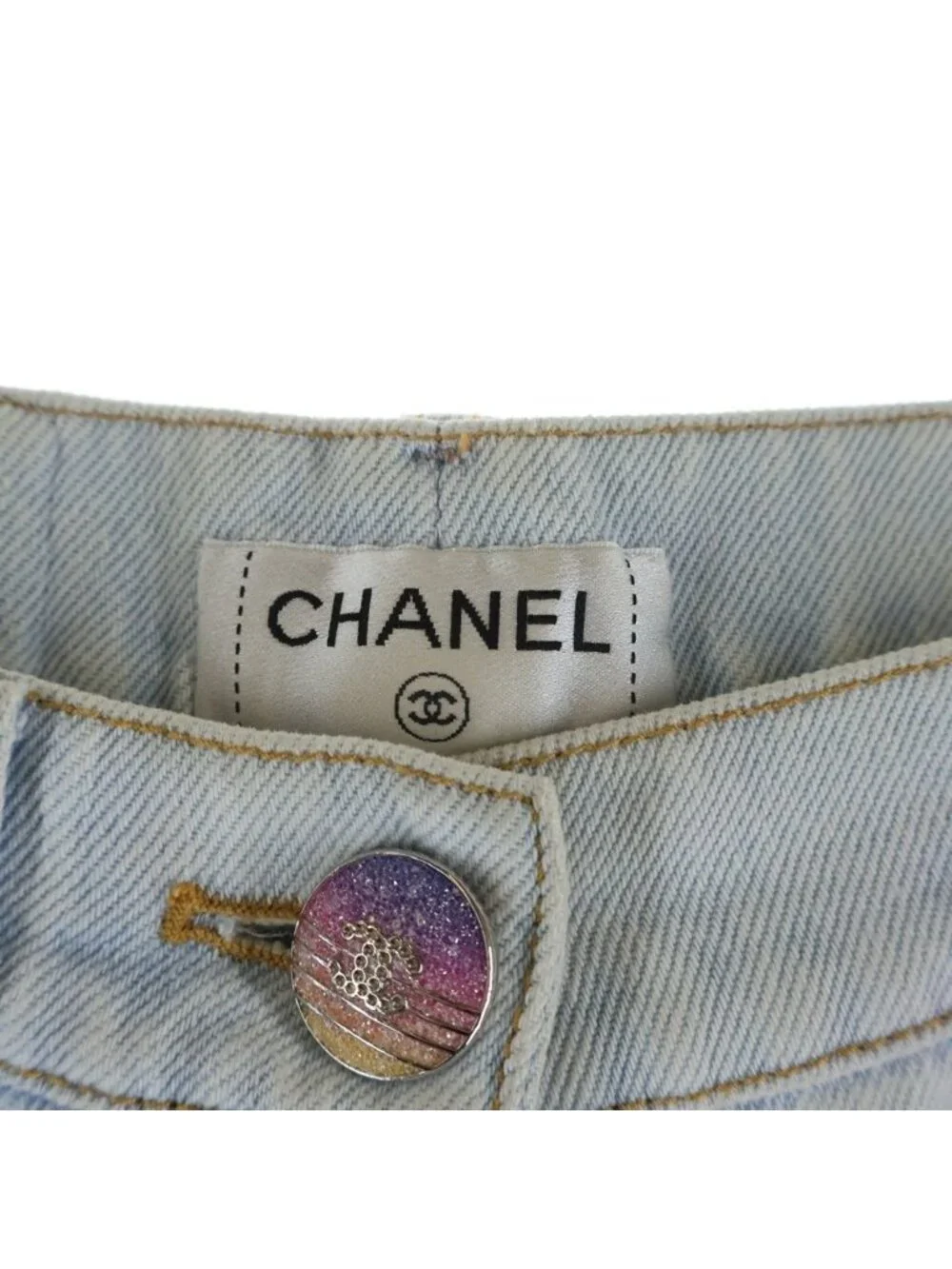 Chanel CC Logo Button Gradient Wide Denim Pants Indigo